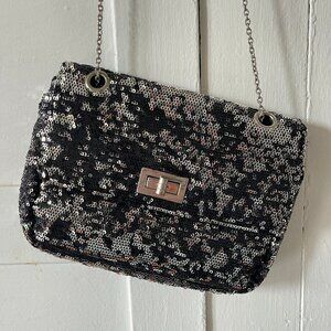Black & Silver Flip Sequin Crossbody Bag